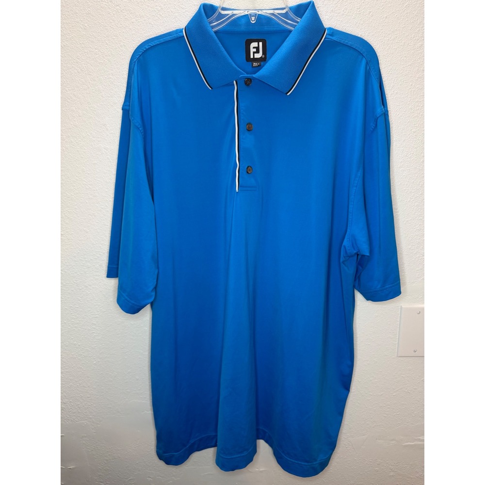 FootJoy Golf Polo Shirt Mens XXL Blue Short Sleeve Stretch Tipped‎ Collar